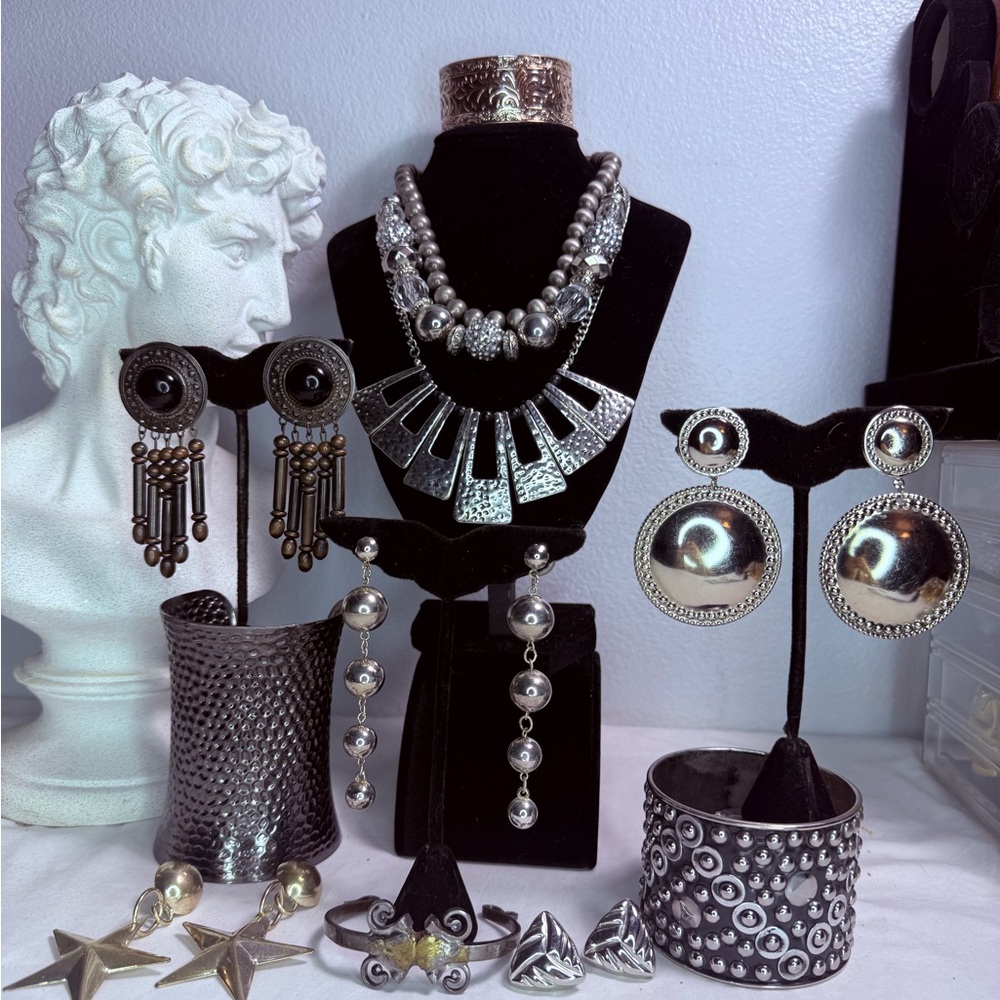 Silvertone Statement Jewelry Lot - image 1